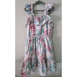 Janie and Jack Girls Pink Floral Ruffle Dress Size 7 Cotton Lined
